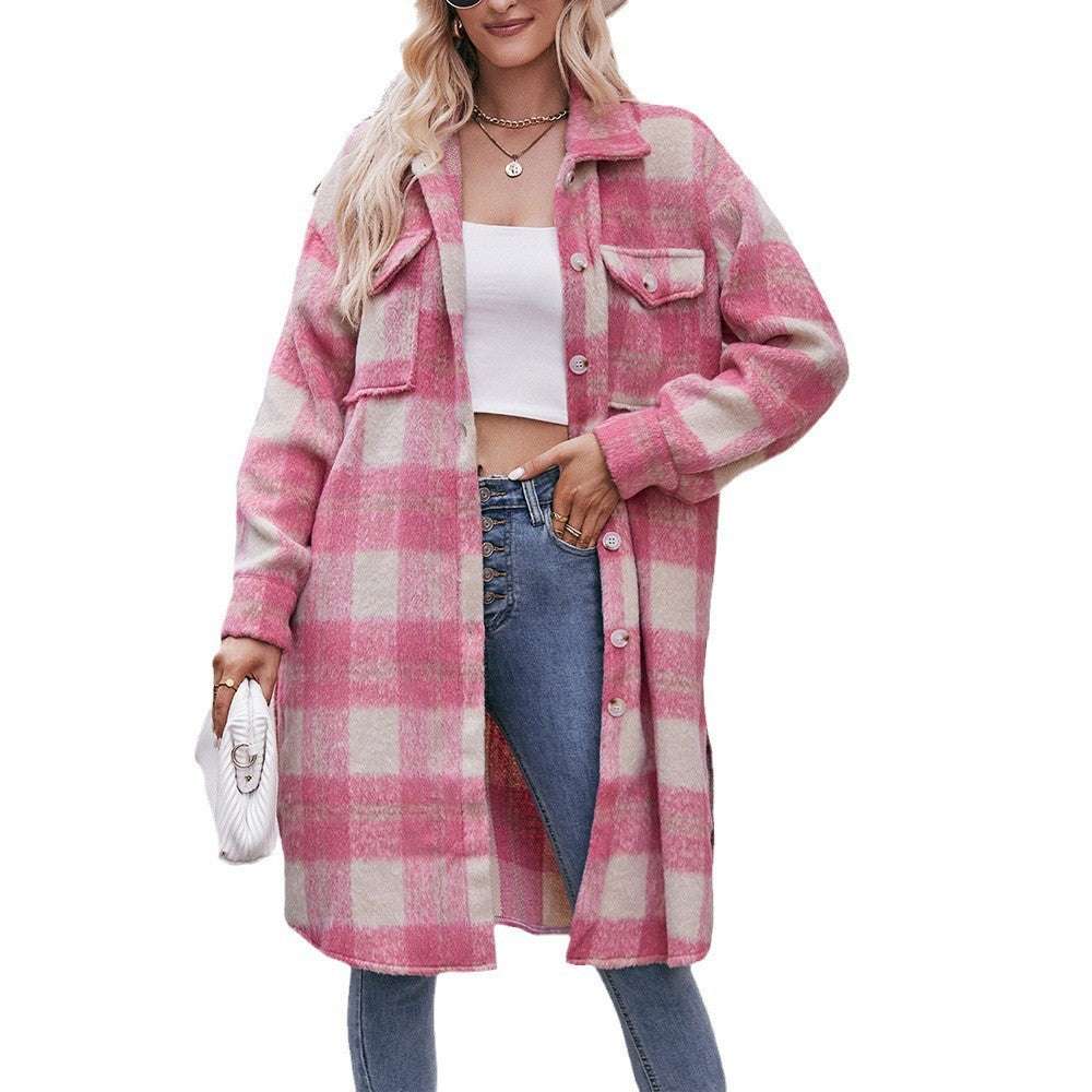 Plaid Mohair Coat with Long-Length Design