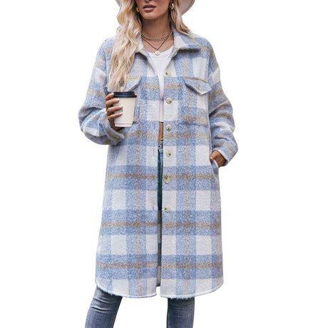 Plaid Mohair Coat with Long-Length Design