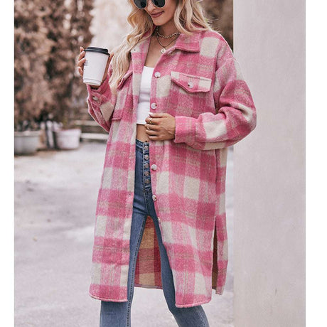 Plaid Mohair Coat with Long-Length Design