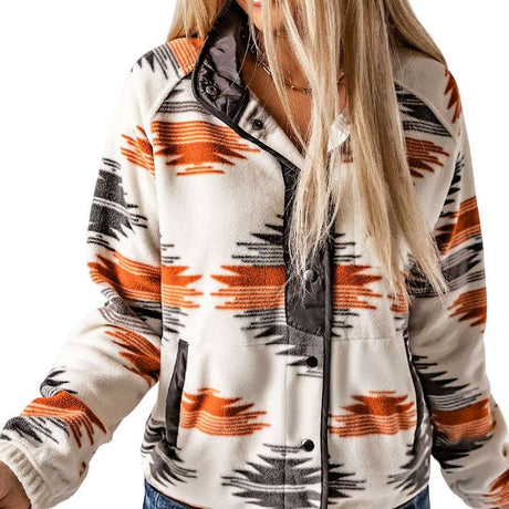 Polyester Geometric Pattern Cardigan Jacket for Women