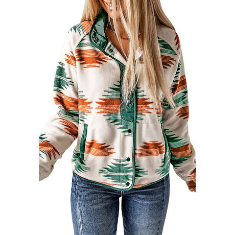 Polyester Geometric Pattern Cardigan Jacket for Women