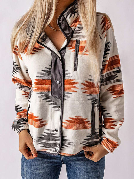 Polyester Geometric Pattern Cardigan Jacket for Women