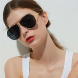 Polygonal Big Metal Framed Sunglasses