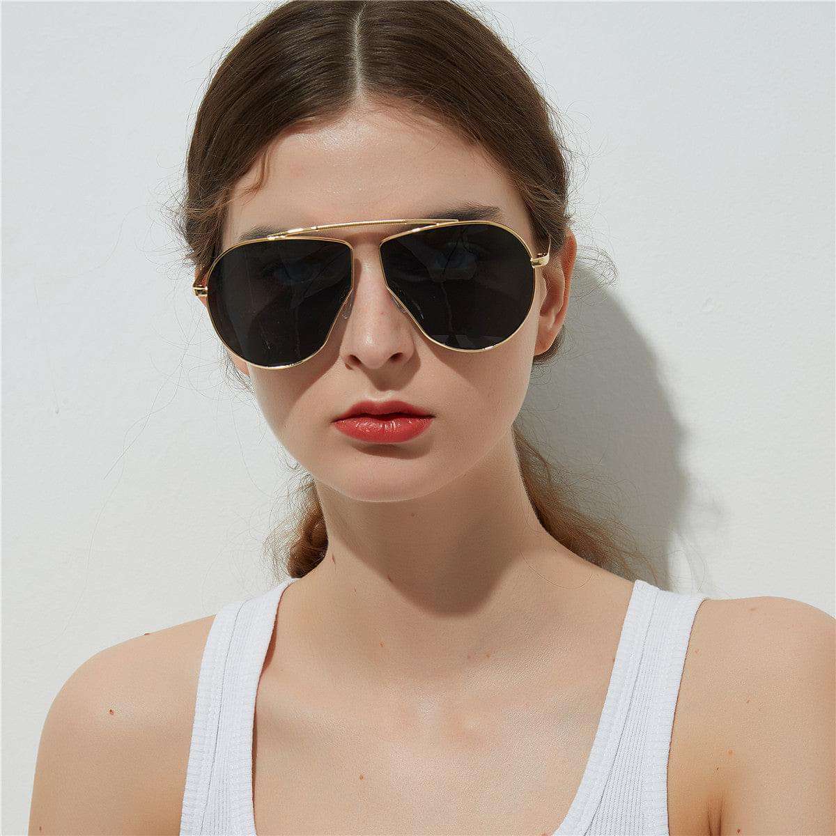 Polygonal Big Metal Framed Sunglasses