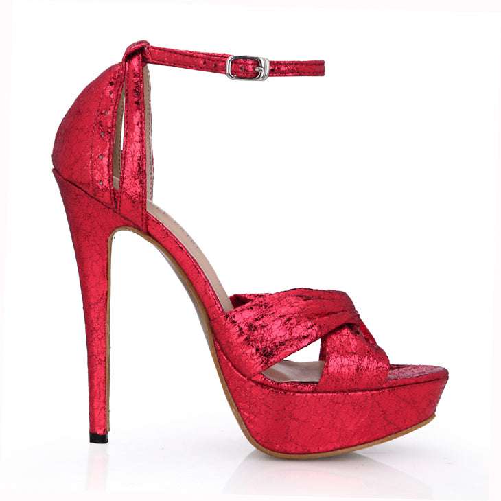 Red Burst Cracked High Heels