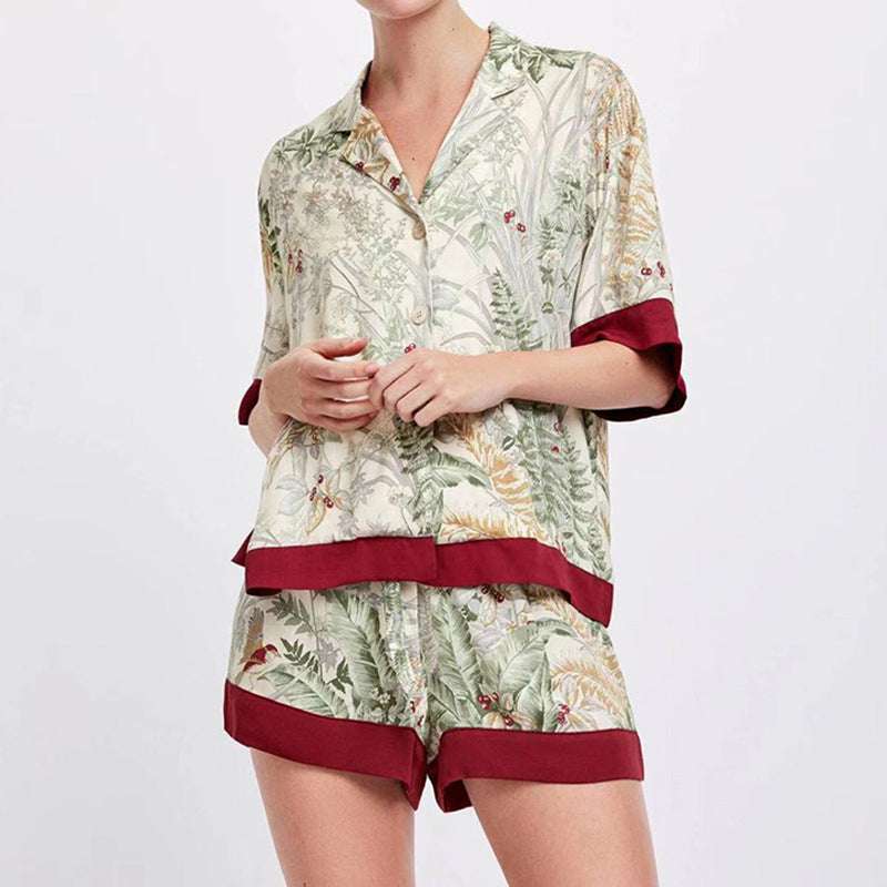 Red Print Design Comfortable Robe Loungewear Set