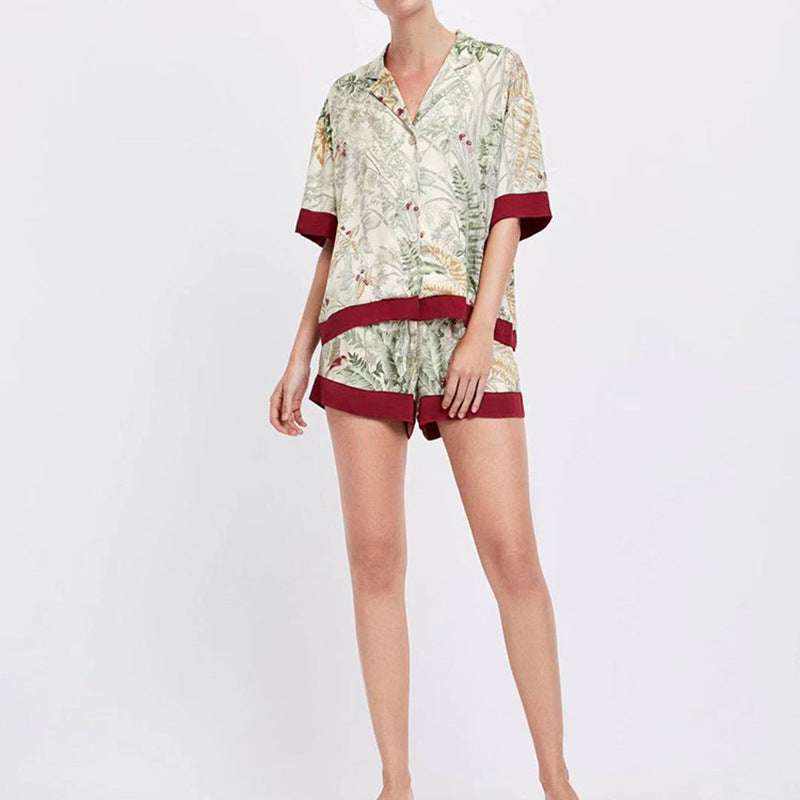 Red Print Design Comfortable Robe Loungewear Set