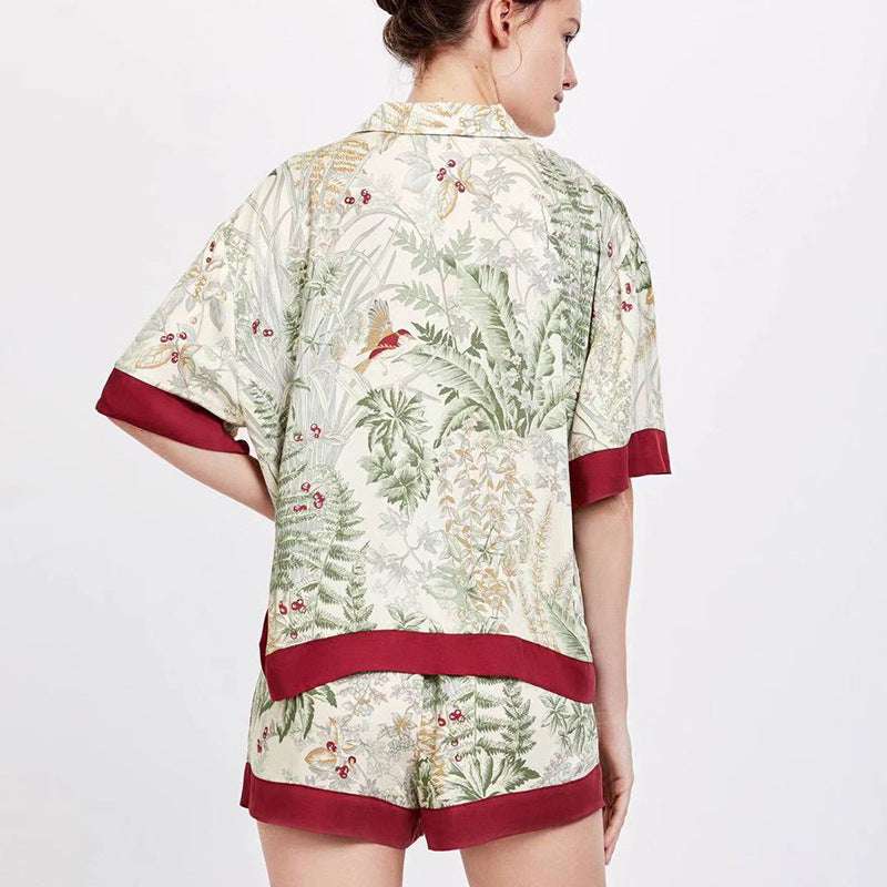 Red Print Design Comfortable Robe Loungewear Set