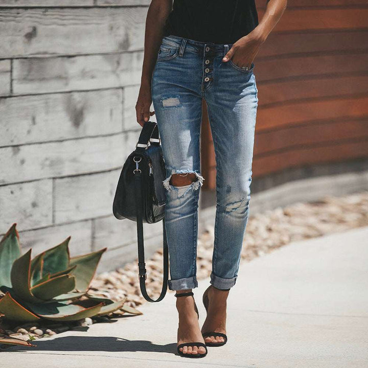 Retro ripped stretch jeans