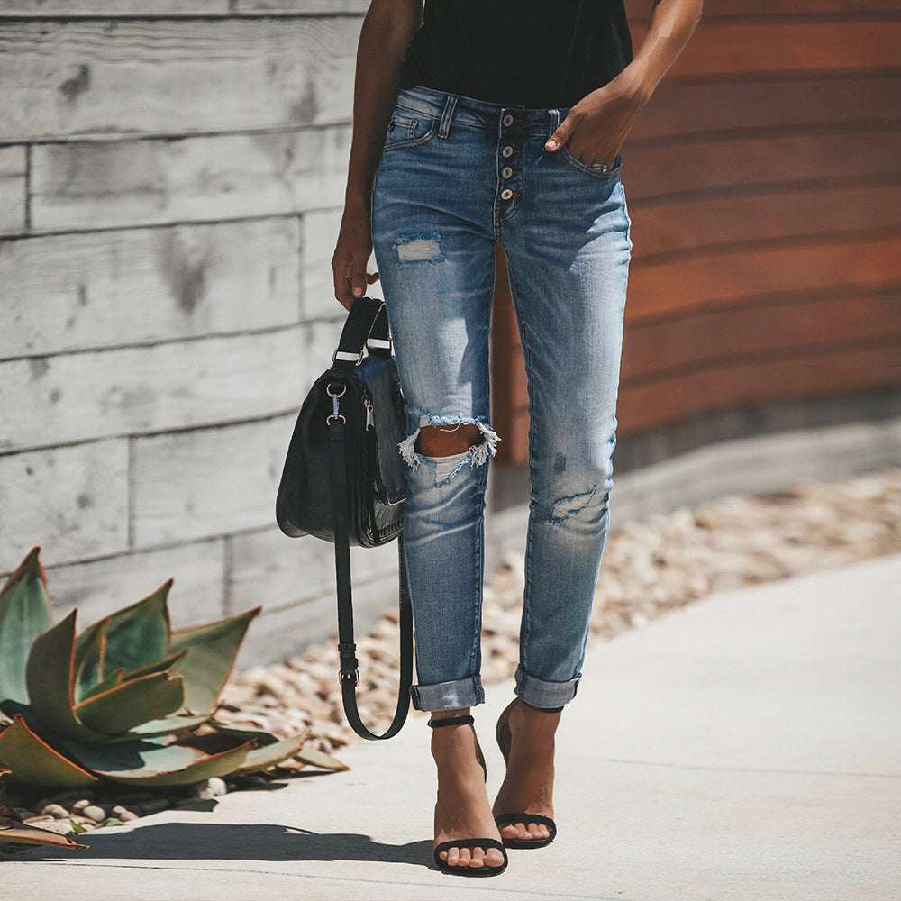 Retro Ripped Stretch Jeans