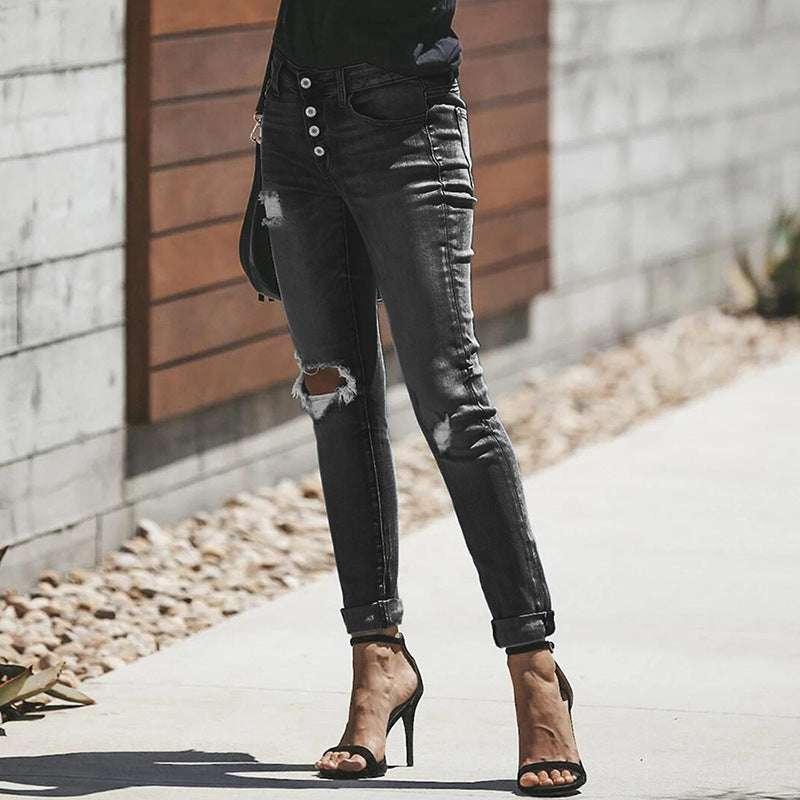 Retro ripped stretch jeans