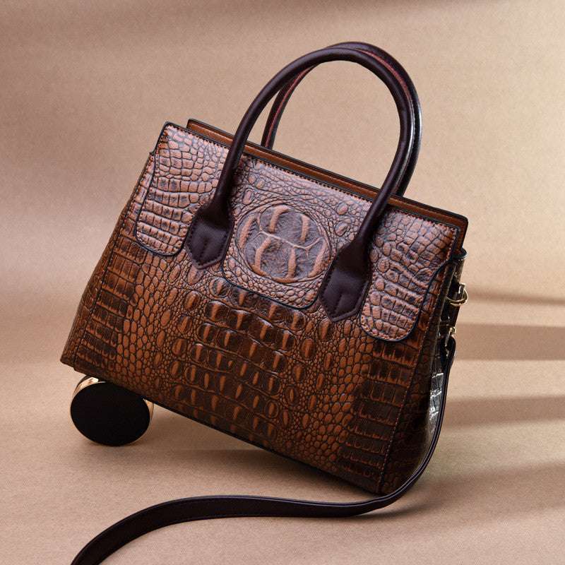 Retro Style Crocodile Pattern Handbag with Multiple Compartments