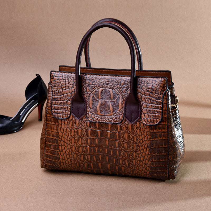 Retro Style Crocodile Pattern Handbag with Multiple Compartments