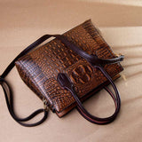 Retro Style Crocodile Pattern Handbag with Multiple Compartments