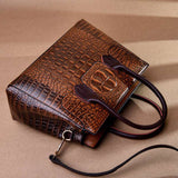 Retro Style Crocodile Pattern Handbag with Multiple Compartments