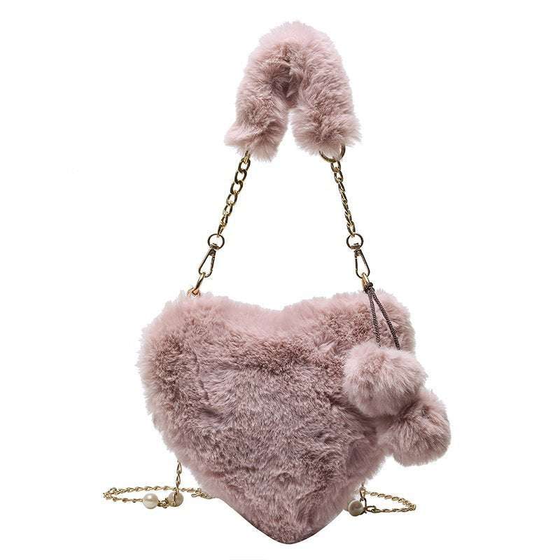 Rex Rabbit Plush One-Shoulder Crossbody Bag in Love Heart Shape