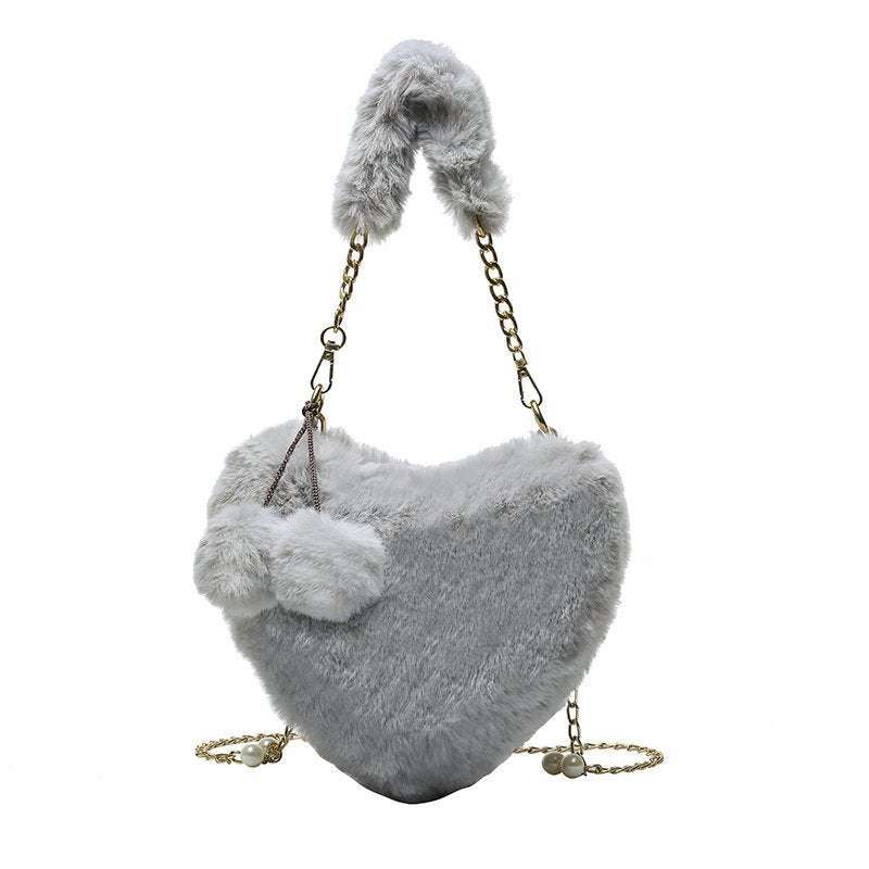 Rex Rabbit Plush One-Shoulder Crossbody Bag in Love Heart Shape