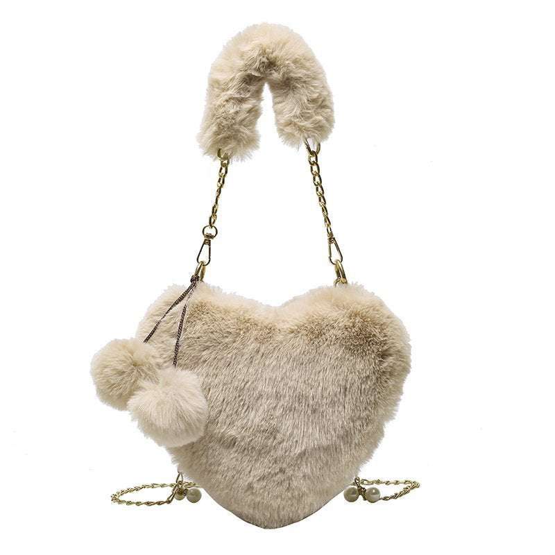 Rex Rabbit Plush One-Shoulder Crossbody Bag in Love Heart Shape