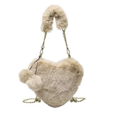 Rex Rabbit Plush One-Shoulder Crossbody Bag in Love Heart Shape