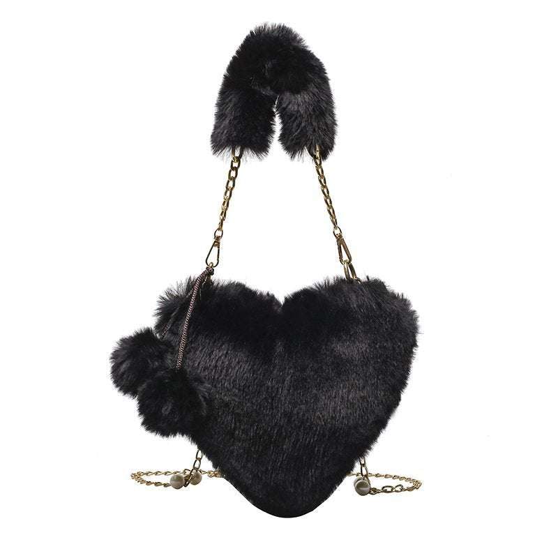 Rex Rabbit Plush One-Shoulder Crossbody Bag in Love Heart Shape