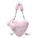 Rex Rabbit Plush One-Shoulder Crossbody Bag in Love Heart Shape