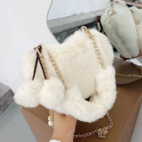 Rex Rabbit Plush One-Shoulder Crossbody Bag in Love Heart Shape