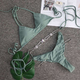 Rhinestone Bikini Solid Colour With Metal Chain