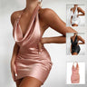 Satin V Neck Backless & Sleeveless Party Dress