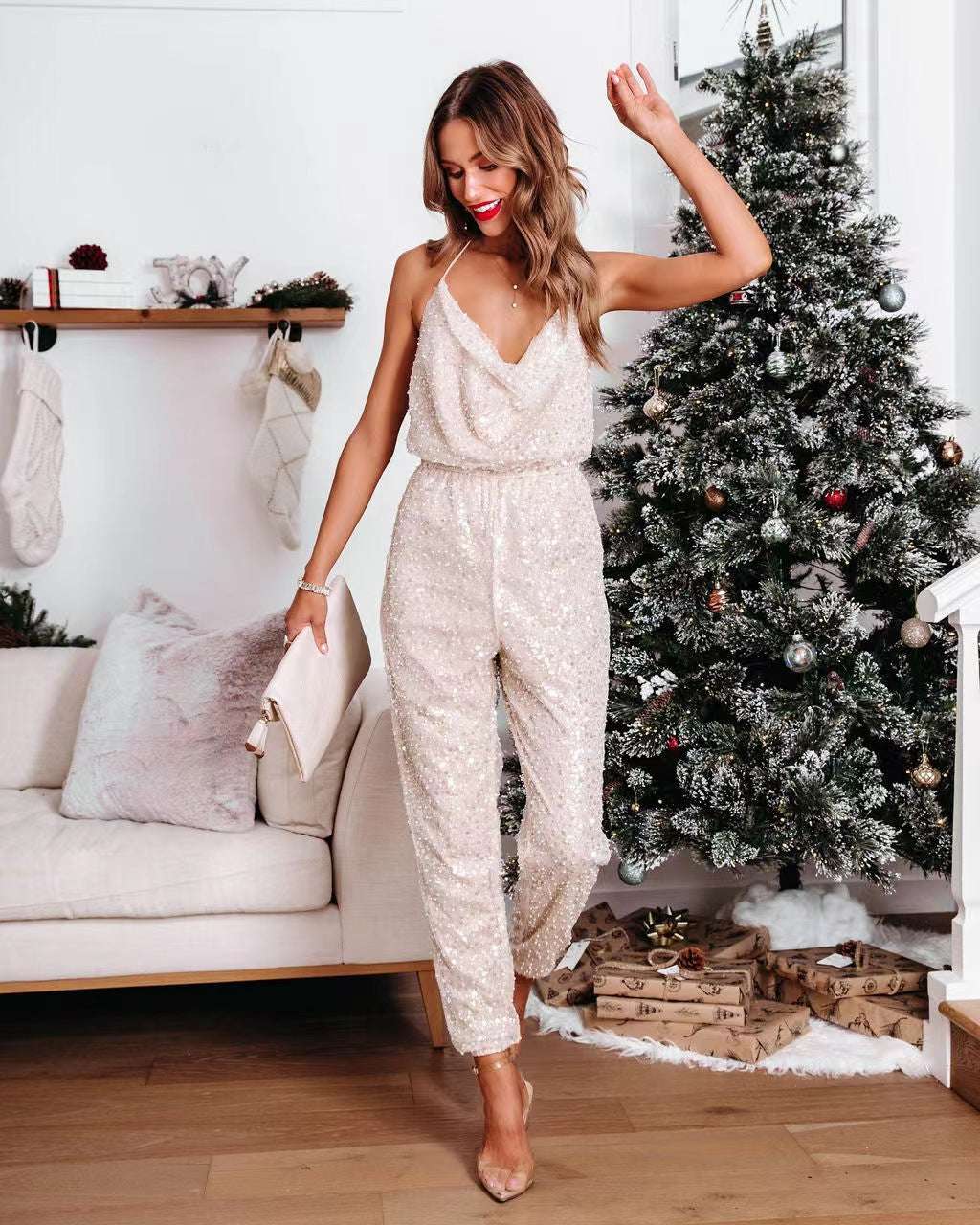 Sequin Backless Party Jumpsuit