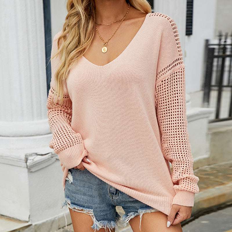 Simple Solid Color Hollow Sweater