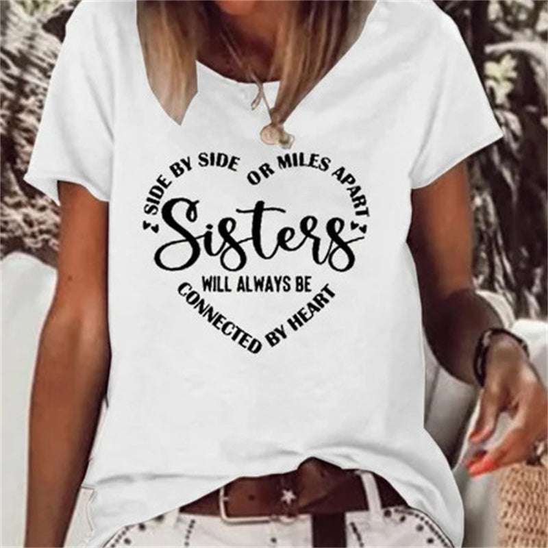 Sisters Casual Print Short-sleeved Top