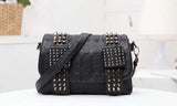 Skull Rivets Vintage Black Leather Messenger Bag