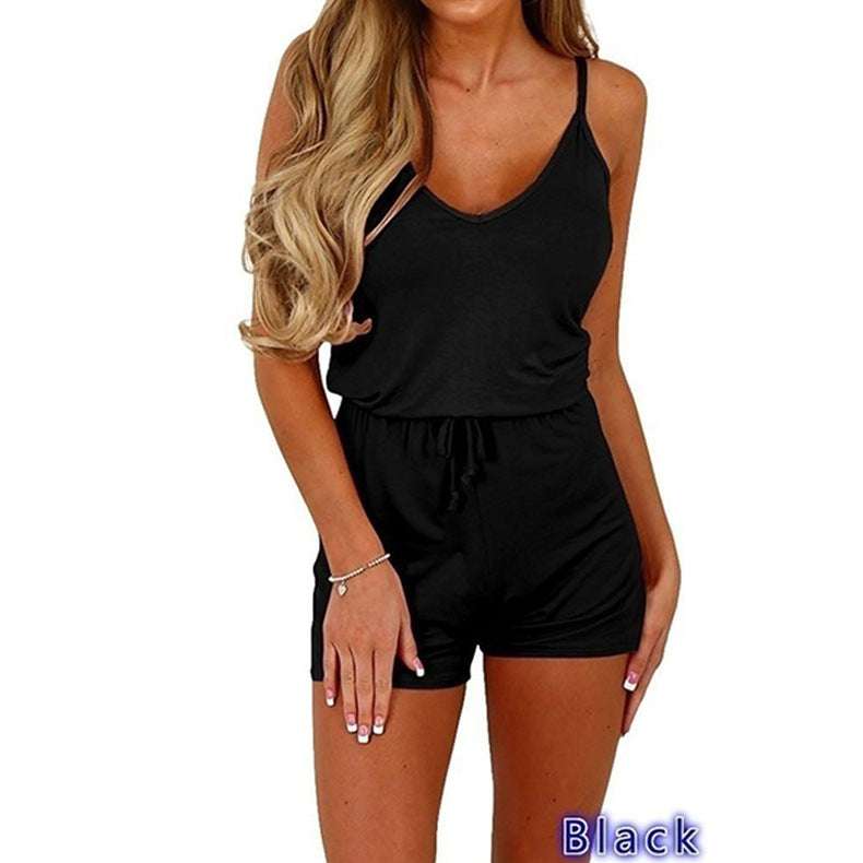 Sleeveless Lace-Up Shorts Jumpsuit