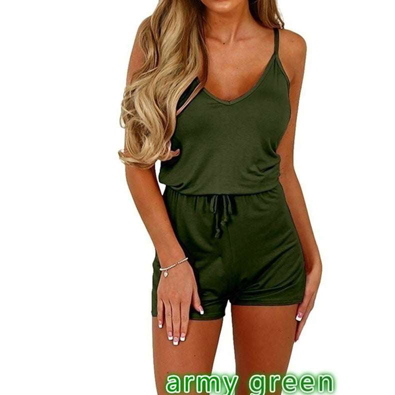 Sleeveless Lace-Up Shorts Jumpsuit