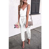 Solid Color Belt Jumpsuit