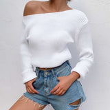 Solid-Color Knitted Large Neck Sweater