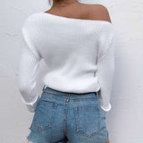 Solid-Color Knitted Large Neck Sweater