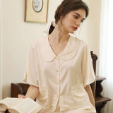 Solid Color Silk Short Sleeve Loungewear Set