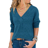 Solid Color V-Neck Long Sleeve Knitted Sweater