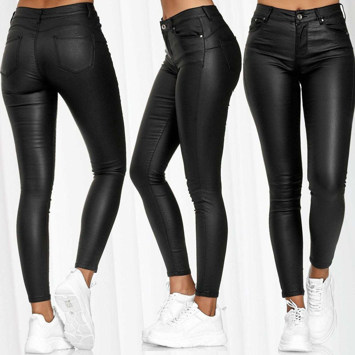 Solid Colour Leather Pants