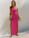 Strappy Halterneck Long Dress With Double Side Slits Design