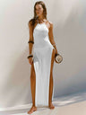 Strappy Halterneck Long Dress With Double Side Slits Design