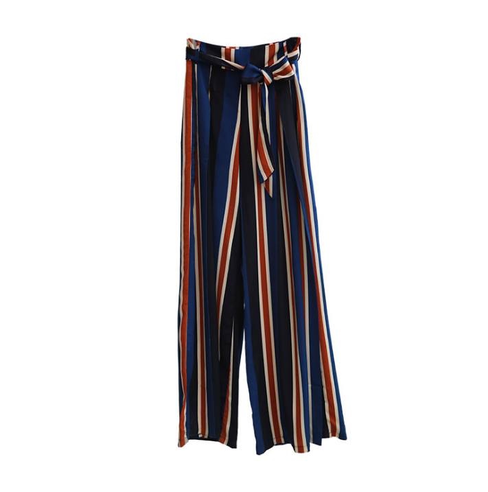 Striped wide-legged casual pants