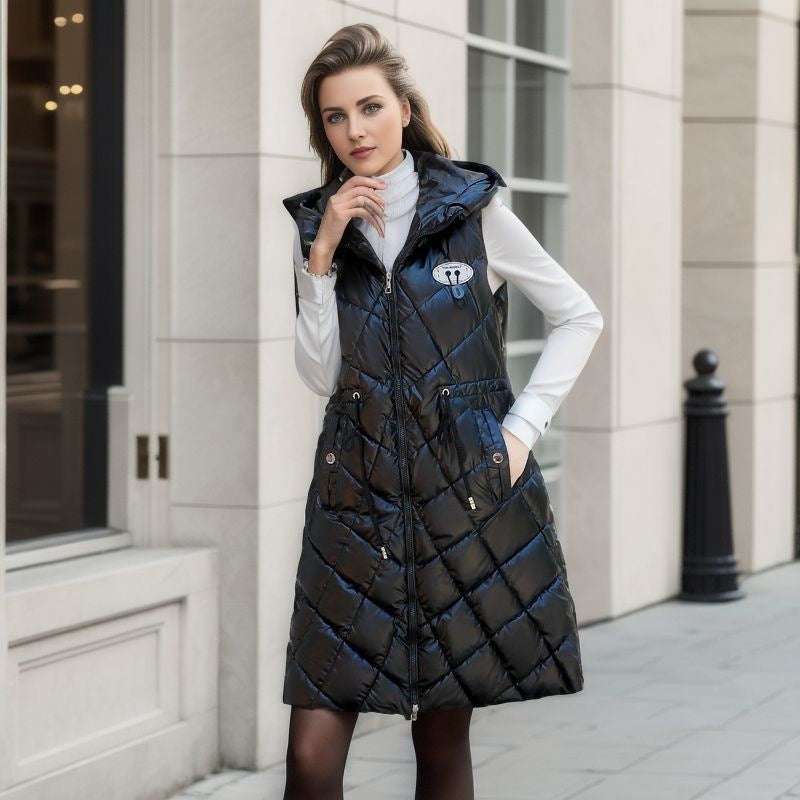 Stylish and Functional Mid-Length Women's Glossy Padded Vest Coat