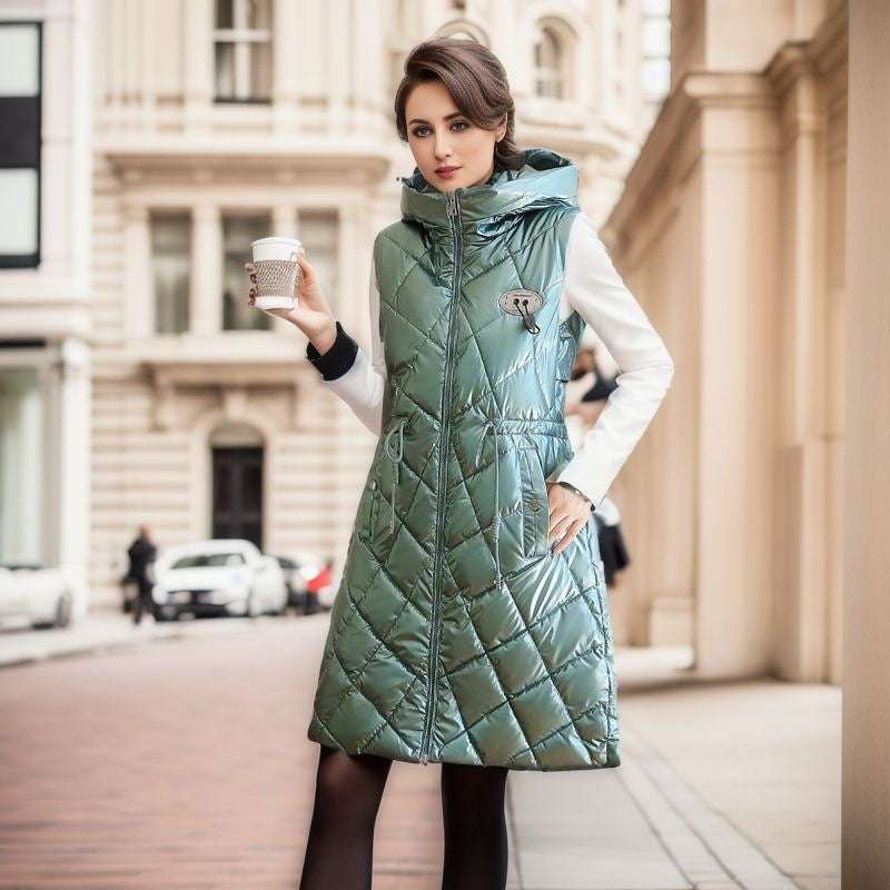 Stylish and Functional Mid-Length Women's Glossy Padded Vest Coat