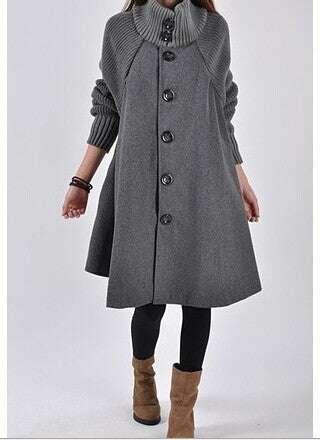 Stylish Mid-Length Woolen Cloak Coat for Plus Size Women