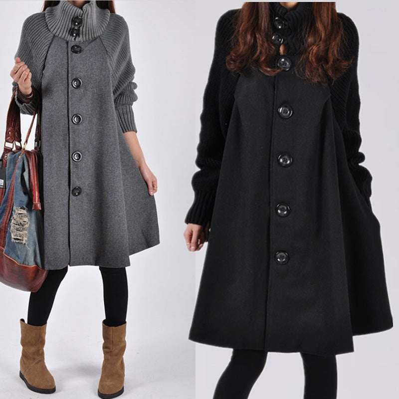 Stylish Mid-Length Woolen Cloak Coat for Plus Size Women