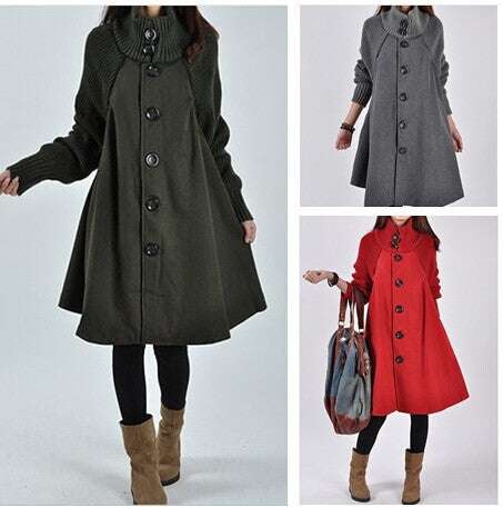 Stylish Mid-Length Woolen Cloak Coat for Plus Size Women