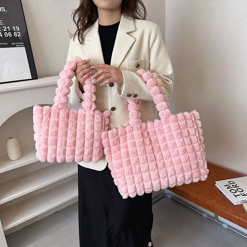 Stylish Plush Handbags in Korean Winter Fashion with High Capacity