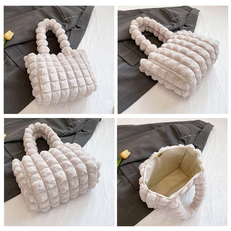 Stylish Plush Handbags in Korean Winter Fashion with High Capacity